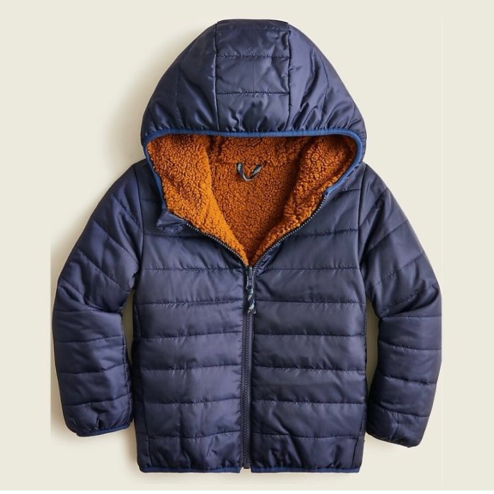 J.Crew Crewcuts Kids' Reversible Sherpa Puffer Jacket: Navy, Large (10-11) NWT